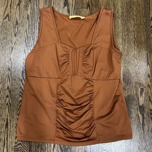 Brown Sleeveless Ruched Top